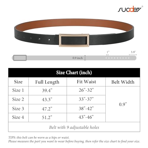 Image of SUOSDEY Women Reversible Leather Belts for Jeans Pants Dresses Ladies Fashion Belts with Gold Buckle, 0.9 inch Width, A-black /Brown 1pcs, fits waist from 26 inch-32 inch