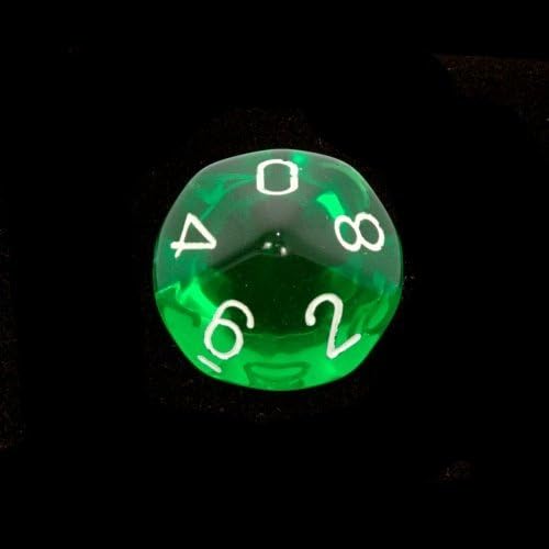 Translucent 10-sided Dice, Green with white
