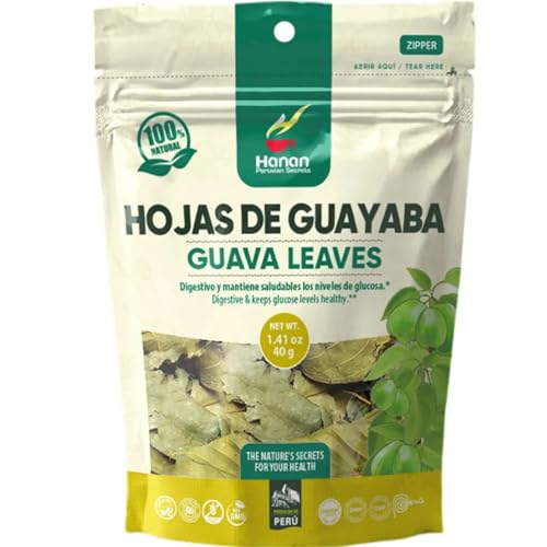 Hanan Guayaba Loose Leaf Herbal Tea 1.4oz (Guava Leaves 40g) All-Natural, Dried Leaves from Psidium Guajava Plant from Peru aka Goyave, Goiaba, Guaven