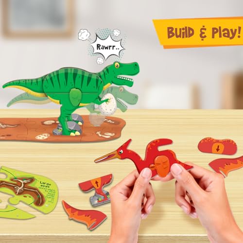 Image of Imagimake DIY Mighty Dinos | Glow in The Dark | 3D Dinosaur Puzzle for Kids | Birthday Gift for Kids Ages 5,6,7,8,9,10