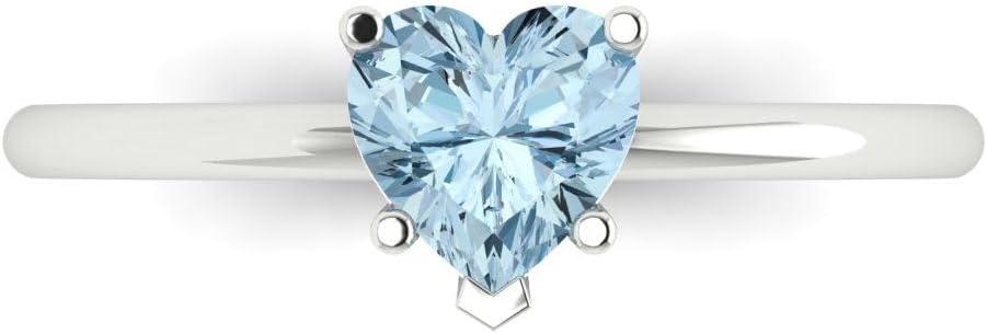 Clara Pucci 14K Solid Gold Ring for Women - 1.25 cttw Heart Cut Natural Aquamarine White Gold Solitaire Anniversary Bridal Ring