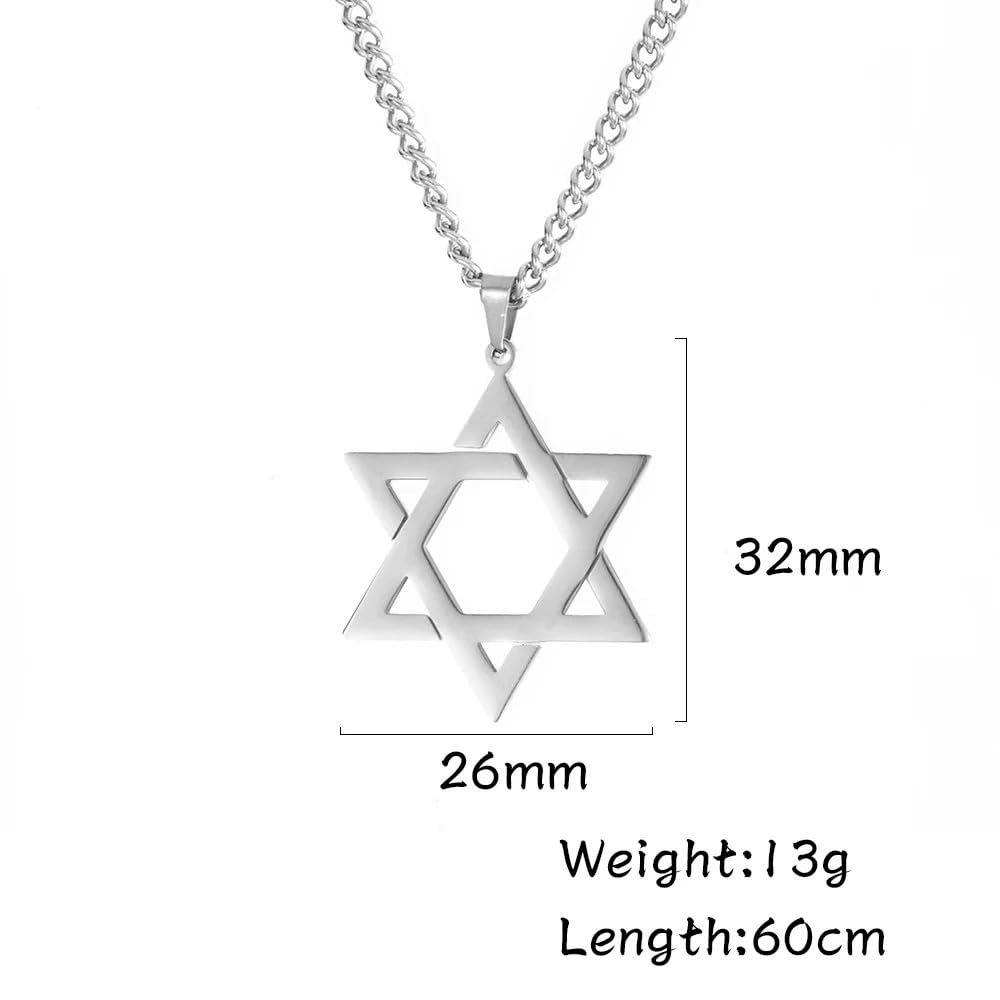 QHQQXN Collana con stella di David per donne e uomini, ciondolo stella di David in argento sterling 925 con catena a doppio strato esagramma, collana con stella ebraica da donna, collana con stella di