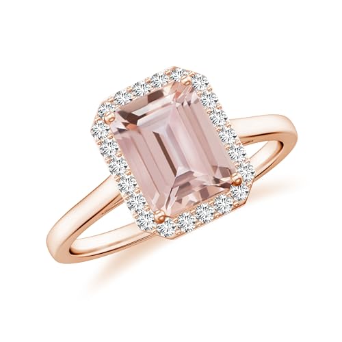 Natural Emerald Cut Morganite Halo Engagement Ring with Moissanite in Gold Plated/ 925 Sterling Silver| Birthstone, Birthday, Anniversary, Wedding Jewelry Gift for Women