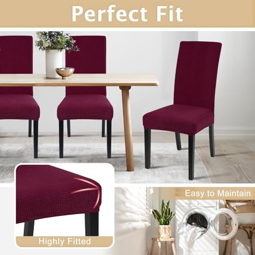 Image of SearchI Chair Covers for Dining Room Set of 6, Stretch Jacquard Kitchen Parsons Chair Covers,Washable Spandex Dining Chair Slipcovers Seat Protector for Hotel,Banquet,Ceremony(Wine Red)