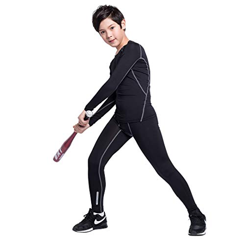 Image of 2 /3 /4 Pcs Boys Girls Base Layer Athletic Compression Leggings and Shirts Thermal Underwear Set Running Pants Tights