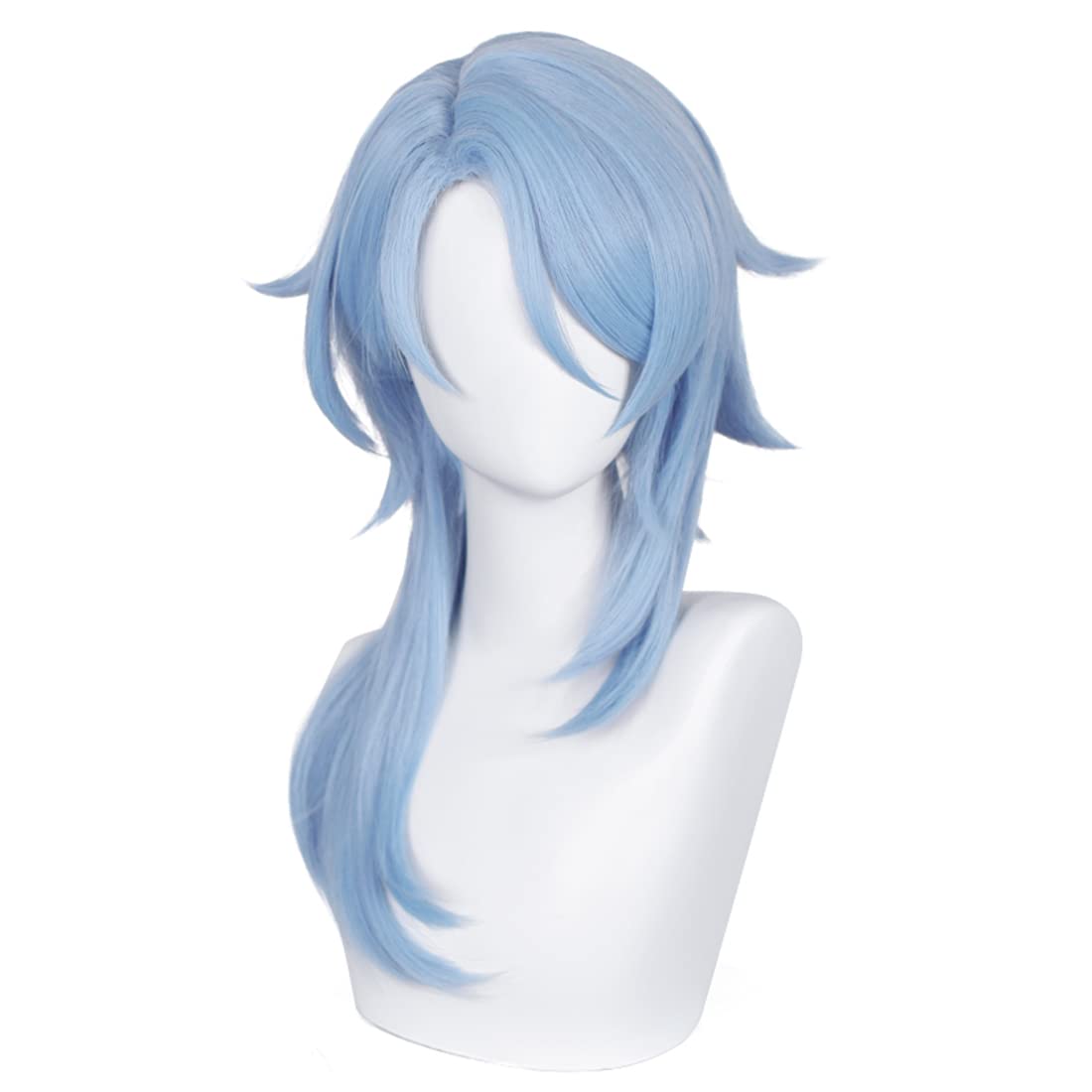 SL Ice Blue Wig for Ayato Cosplay Wig for Genshin Impact Anime Long Fluffy Spiky Heat Resistant Wig for Halloween Party + Cap - for Ayato Kamisato