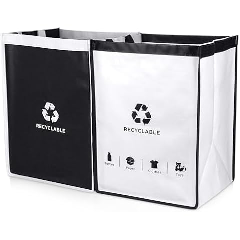 JIALAI HOME Recycling Bin, Separate Recycle Waste Bin Bags for Kitchen Home - Waste Trash Sorting Organizer, Reusable Waterproof Baskets, Pack of 2 Bags Cover
