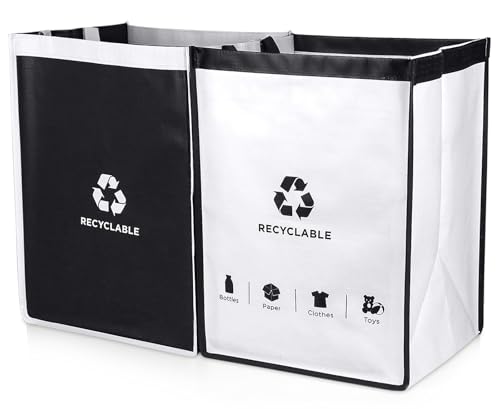 BOMEI PACK Borse Raccolta Differenziata Interno - Contenitori Raccolta Differenziata per Vetro, Carta e Plastica - Set Pattumiera colorata ,Confezione da 2 sacchetti