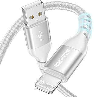 NINGKPOW iPhone Charger Cable 1M/3.3FT iPhone Charging Cable MFi Certified Lightning Cable Nylon iPhone Charger Lead USB Fast Charging Cable for iPhone 14/13/12/11 Pro Max/XS MAX/XS/X/XR/8/7/6 Silver