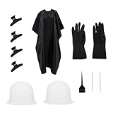 11Pcs Hair Highlighting Dye Tools with Silicone Caps Hooks Gloves and Cape for Use and Salon Professionals and Hair Coloring Kit