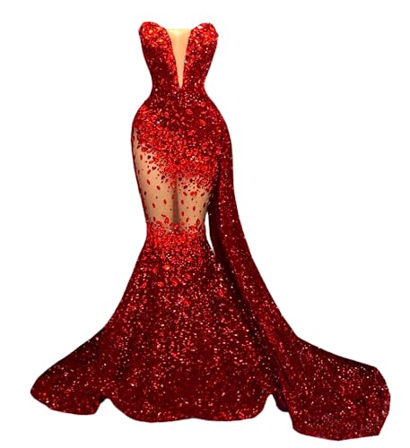 Keting Shiny Crystals Sequined Mermaid Prom Evening Party Dress Shower Gala Pageant Celebrity Gown