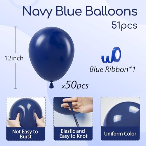 Image of Navy Blue Balloons 12 inch, Navy Latex 50pcs Party Balloons | Graduation, Wedding, Birthday Party Decorations