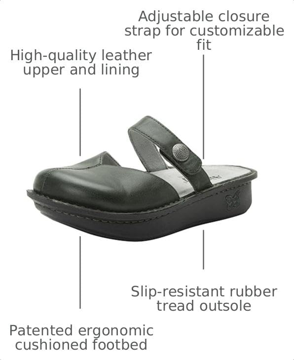 Image of Alegria Women Kamila - Timeless Comfort, Arch Support and Style for Everyday Elegance - Nursing and Healthcare Professionals Slip-Resistant Mules - Open Back Leather Comfort Walking Clog Shoes