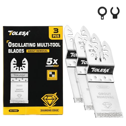 Diamond Oscillating Multi Tool Blade 3 Pcs, TOLESA Flush Cutting Multi Tool Diamond Oscillating Saw Blades for Grout Removal, Cleaning Mortar, TOLD34