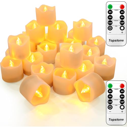 Image of Topstone Battery-Operated LED Flameless Candles with Remote Control,Warm Yellow Flickering & Steady Modes, 2H /4H /6H /8H Timer, Dimming Function, 400+ Hours Battery Life (Includes 2 Remotes & Batteries)