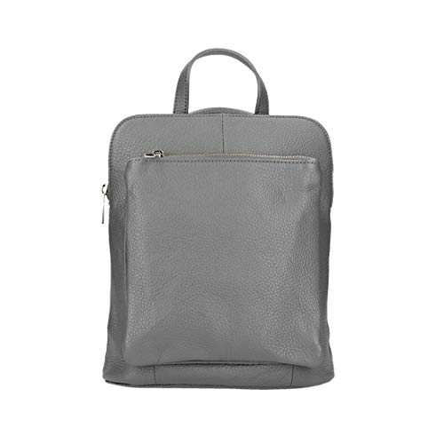 OBC Made in Italy Damen echt Leder Rucksack Daypack Lederrucksack Tasche Schultertasche Ledertasche Handgepäck Nappaleder (Grau 25x30x11 cm)