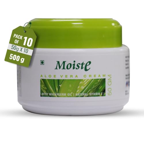 Image of Moiste Aloe Vera Moisturizer Cream For Face Women, 500g | Pack of 10, Oily Skin, Dry & Combination Skin Types, With Vitamin E, Tea Tree Oil, Wheat Germ Oil