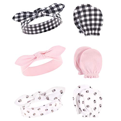 Hudson Baby Girls 12Pc Cotton Headband and Scratch Mitten Set, Lady Bug Xoxo, 0-6 Months3
