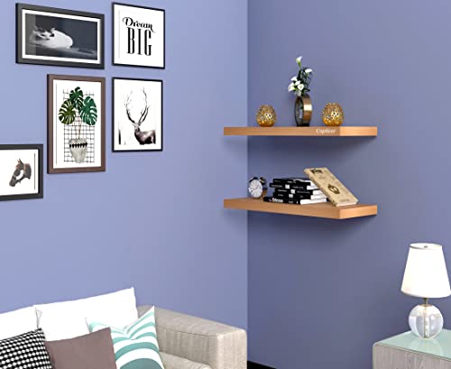 Image of Captiver Wooden Wall Mounted Display Shelf 2 Tier (12x30 CM,) Living Room Kitchen Storage Bedroom Showpiece Racks Study Designer Organiser (Beech)