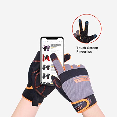 HLDD HANDLANDY Leichte Arbeitshandschuhe, Herren & Damen Multifunktionale Arbeitshandschuhe mit umfangreichem Handflächenschutz Gartenarbeit Bauarbeitshandschuhe Touchscreen (orange/grau, M)