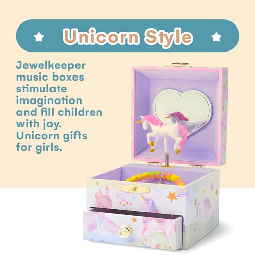 Jewelkeeper Jewelry Box for Girls with 1 Drawer - Unicorn Musical Jewelry Boxes, Beautiful Dreamer Tune, Spinning Unicorn Doll, Little Girl Jewelry Box, Gifts for 5 Year Old Girls, Engineered Wood - Thumbnail 3