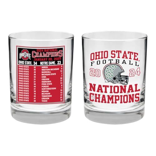 RFSJ Ohio State Buckeyes 2024 NCAA National Champions Rocks & Beverage Glass – Official Logo & Scoreboard – Collector’s Edition – Dishwasher Safe – Set of Two, 14 oz