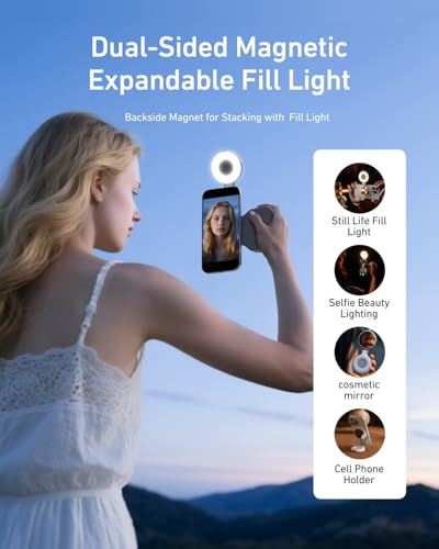 Image of TELESIN Creator Kit - Fun Shot Magnetic Phone Camera Grip + C03 Magnetic Selfie Light (White)Bundle Kit Compatible with iPhone Magsafe & Android Selfies /Photography /TikTok /Zoom Calls /Video Conference