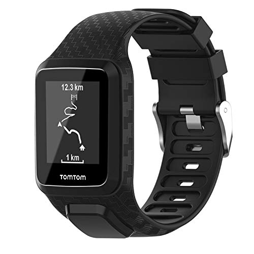 Keweni Correa Compatible con Tomtom 3 Watch, Correa de Repuesto de Silicona de para Tomtom Adventurer Golfer 2 / Runner 2/3 Spark/Spark 3 Sport (Negro)