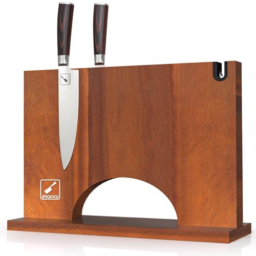 imarku Magnetischer Messerblock, 30,5 x 25,4 cm, Akazienholz, magnetischer Messerhalter für Küchentheke, Universal-Messerblock mit Messerschärfer, beste Geschenke