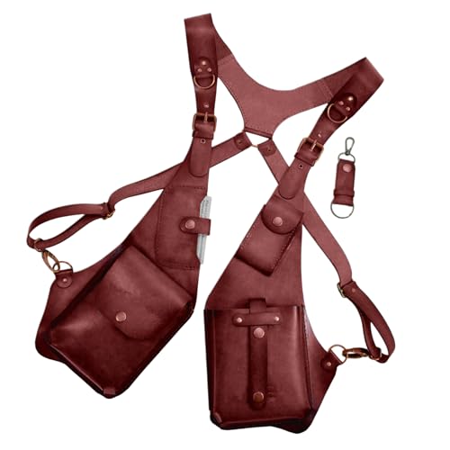 Arnés antirrobo, arnés antirrobo para hombres, cartera medieval con correa retro | ajustable para exteriores, bolso de cartera con correa para el antebrazo, correa para teléfono móvil, rojo, Ver