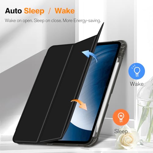 Image of Fintie SlimShell Case for iPad Pro 11-inch (M5) 2025 / (M4) 2024 - Lightweight Soft TPU Protective Stand Back Case with Pencil Holder, Translucent Frosted Cover, Auto Wake /Sleep, Black