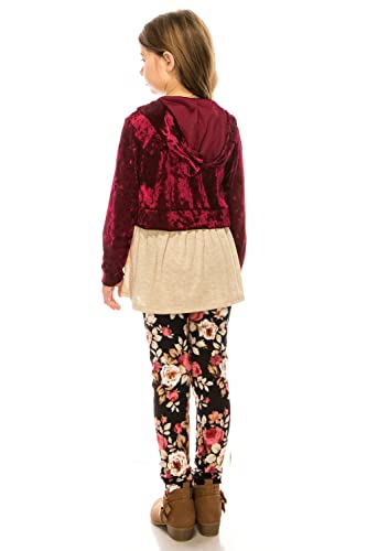Image of iGirlDress Girls 4 Pieces Pant Set Long Sleeve Jacket Necklace Floral Plaid Pant 4-16