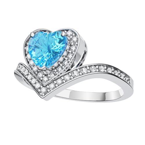 PCY 14K Gold Plated Rings,Ocean Heart Gold Rings for Women,Blue Diamond with Gold Rings,Blue Heart Promise Eternity Rings for Women to Wear Daily.