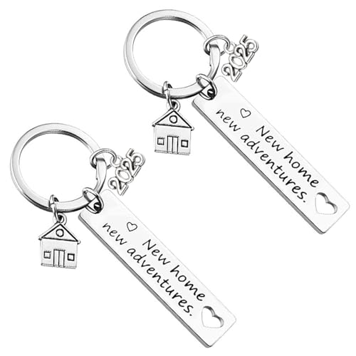 MIZT 2025 Llaveros colgante de casa de pareja, 2 piezas Nuevo hogar Llavero de nuevas aventuras Regalo de inauguración de la casa Nuevo propietario Llavero de hogar Primer regalo de hogar para esposo