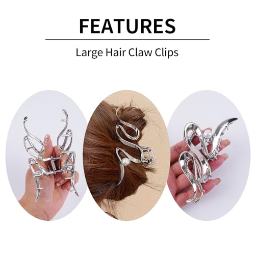 1 PCS Pinza de Pelo de Metal para Cabello Grueso y Pesado, Sujetador Fuerte Antideslizante para Cabello Largo, Clips de Pelo Metálicos de Moda para Mujeres y Niñas (Plateado) miniatura 5