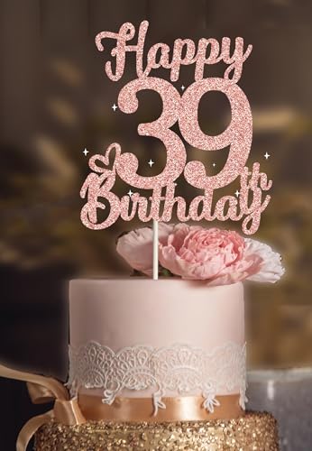 Décoration gâteau 39 ans or rose glitter