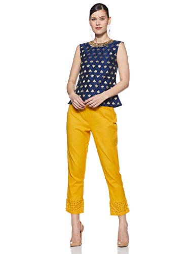 Image of Rangriti Black Solid Slim Pants for Women