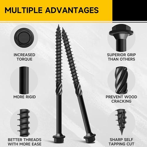 50 tornillos para madera de 4 pulgadas, #14 x 4, tornillos para exterior resistentes, tornillos de cubierta negros con cabeza hexagonal y llave hexagonal incluidos, por MYWISH miniatura 2