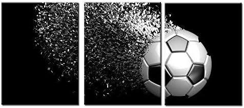 Black and White Splash Soccer Football Balls Wall Art Posters Prints on Wrapped Frames 3 Pieces for Boys Kids Gifts Room Decoration Ready to Hang,12x16inchx3 (White)