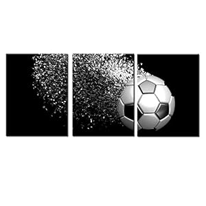 Black and White Splash Soccer Football Balls Wall Art Posters Prints on Wrapped Frames 3 Pieces for Boys Kids Gifts Room Decoration Ready to Hang,12x16inchx3 (White)