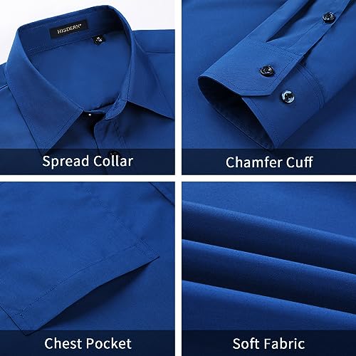 Image of HISDERN Mens Dress Shirt with Tie Pocket Square Set Classic Button Down Shirt Matching Tie Long Sleeve Shirts