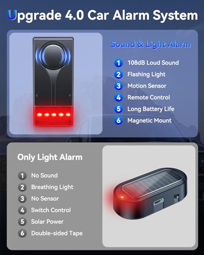 Image of 108dB Car Alarm System, Vehicle Anti-Theft Vibration Sensor Alarm & Red Light, Wireless Remote Anti Theft Car Device with Magnetic Install Design for Car, Truck (Upgrade 4.0)
