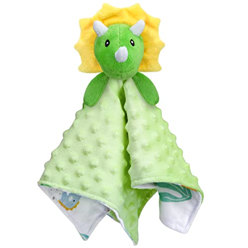 Image of BORITAR Dinosaur Loveys for Babies Soft Security Blanket Baby Snuggle Triceratops Stuffed Animal Blanket Baby Boy Gift for Infant and Toddler Green 14 Inch