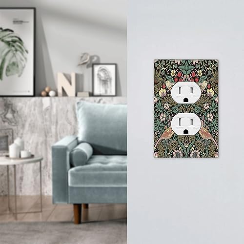 Morris Vintage Floral Strawberry Birds Botanical 1 Gang Outlet Plate Covers Decorative Single Duplex Wall Plate Olive Electrical Receptacle Light Switch Cover Art Switchplate for Home Living Room — view 6