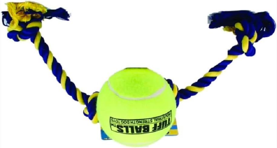 Dog Toys Interactive Rope and Tennis Ball Tough Play Fetch Catch Tug for Little to Big Breeds Horses and Donkey Love The Mega Size (Mega 6" Ball, 29" Rope)