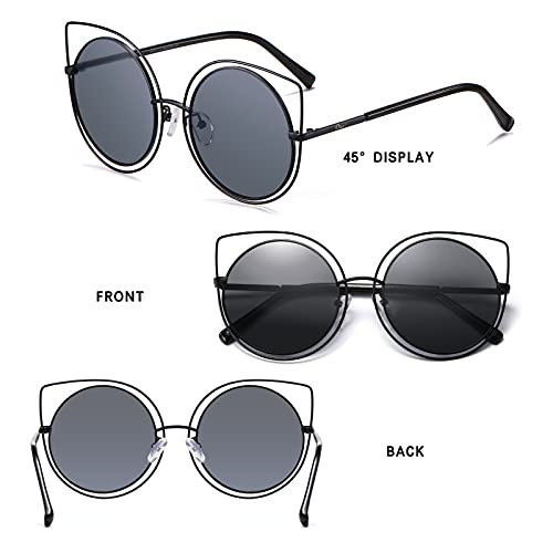 DUCO Vintage Square Cat Eye Sunglasses for Women Meatl Frame Polarized Sun Glasses UV Protection W0012