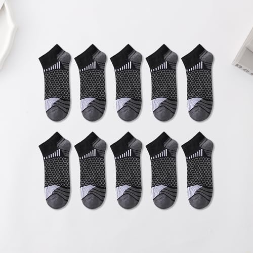 10-Pack Men's Athletic Short Socks, Breathable & Moisture-Wicking, One Size, Black/Gray, Light Gray, Black/Red