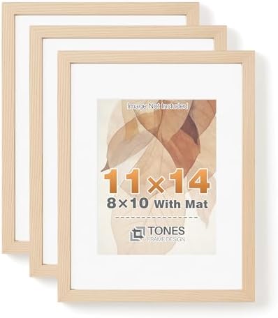 TONES FRAME DESIGN 11x14 Solid Oak Wood Picture Frame with Mat fo...