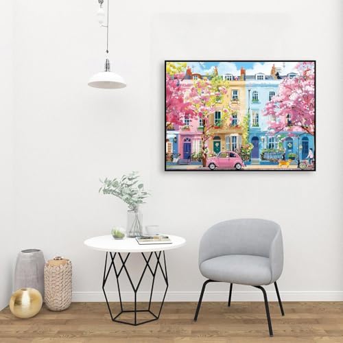 Image of Clendo Paint by Numbers Kit for Adults Beginners, Spring Street Adult Paint by Numbers on Canvas, Acrylic Painting Crafts for Home Decor (16x20inch)