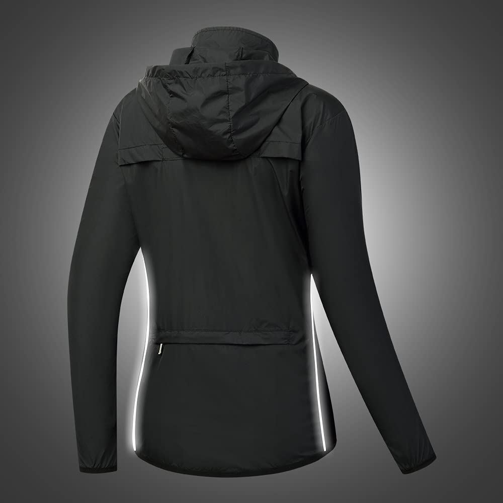 WOSAWE Giacca a Vento Con Cappuccio Da Equitazione Da Donna Maglia Da Ciclismo Leggera e Antivento Impermeabile Da Corsa Sport Asciugatura Rapida(Nero M)